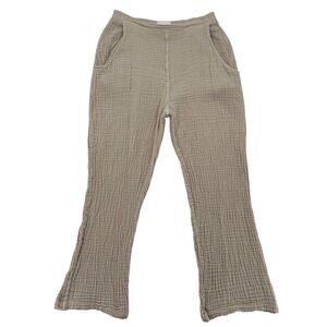 Honest Cotton Women XL Beige Gauze Wide Leg High Waist Stretch Pockets Pants